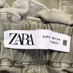 ZARA  Women's Olive Green High Waisted Paperbag Cropped Denim Jeans Size 2 Photo 3