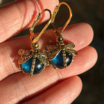 Dragonfly Faux Crystal Earrings in Aqua Gold Photo 0