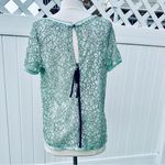 Loft Ann Taylor Mint Green Lace Short Sleeve Sheer Dainty Floral Blouse Photo 10