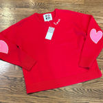 XOKR Kerri Rosenthal nwt Red Heart Sweater with pink elbow patches, crewneck, S Photo 0