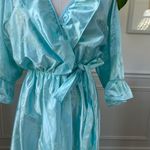 Vintage 80s Preview USA Aqua Satin Ruffle Robe M L Blue Size L Photo 3
