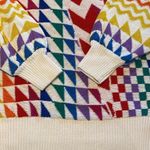 LB Diffusion VTG Geometric Rainbow Linen Raime Puff Sleeve Neck Button Detail 1X Yellow Photo 3