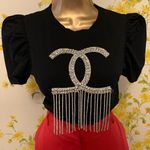 Rhinestone embellished short sleeve top in black size S Photo 0