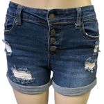 Enjean Button Fly 10 Inch Rise Distressed Cuffed Stretch Blue Jean Shorts M Size M Photo 5