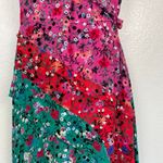 Saloni Aggie Silk Ruffled Floral Midi Dress Asymmetrical Pink Red Teal Green 8 Photo 11