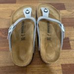 Birkenstocks Gizeh Birko-Flor 41 Leather Thong Sandal Comfort Silver Metallic Photo 4