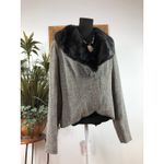 Apt. 9  Black White Tweed Blazer Jacket Removable Faux Fur Collar Single Button Photo 1