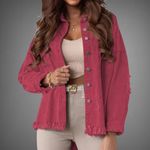 NWT Cardinal Red Oversized Distressed Denim Jacket – Small Photo 2