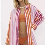 Beach Riot  Alexa Coverup Button Down‎ Top Pink Orange Small Photo 3