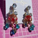 Jessica Simpson  gold tone teardrop bow tie crystal pink blue tassel earrings Photo 2