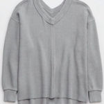 Aerie  Wonder Textured V-Neck Sweater Size Medium Gray Ribbed Oversized Photo 0