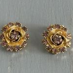Gorgeous Vintage Clip On Earrings Light Purple Rhinestone Flowers Photo 4