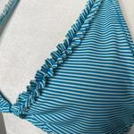 American Eagle Ruffled Edge Striped Halter String Triangle Bikini Top Blue Small Photo 4