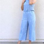Cloth & Stone Anthropologie  Chambray Polka Dot Jumpsuit Cropped Wide Leg Photo 5