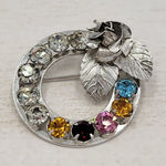 Sterling Silver Multi Color Rhinestone Wreath Brooch Pin Set Mother's Day Gift Photo 0
