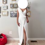 WHITE SEQUIN SLEEVELESS CHAIN CROSS WRAP V NECK DRAPE SPLIT MAXI DRESS Photo 1