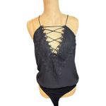 WAYF  Black Lace Up Bodysuit Top‎ Sleeveless Snap Crotch Blouse Women's Size S Photo 1