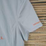Merrell  Barefoot Opti-Wick L Short Sleeved Athletic Trail Top in Gray Orange Photo 7