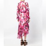 Marchesa Notte Oleander Floral Print Asymmetrical Ruffle Midi Dress Size 2 Purple Photo 1
