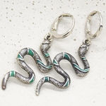 Green Silver Snake Earrings Photo 0