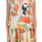 Z&L EUROPE Tassel Tie Armhole Lace Trimmed Tiered Mini Dress Tucan Print XL blue White Photo 0