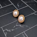 Vintage Stud Earrings Stylish Faux Pearl with Fancy Halo Photo 2