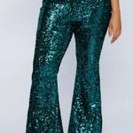 Nasty Gal Green Sequin Flare Pants Photo 0