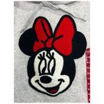 Disney New Minnie Mouse Hoodie Womens XL Gray Chenille Crochet Graphic Pullover Photo 1
