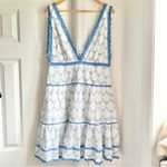 NWT Jonathan Simkhai Stripe Eyelet Gathered Mini Dress Blue Size L Photo 1