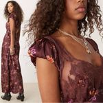 Free People  Dainty Lace Retro 90s Butterfly Babe Maxi Dress in Brown Combo Large Photo 6