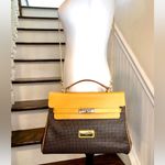 Ted Lapidus Caramel Leather Top Handle & Monogram Logo Vinyl Crossbody Satchel Photo 1