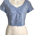 SheIn Ruched Dainty Floral Lettuce Edge Top Periwinkle Large Photo 0