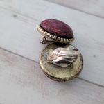 Vintage Clip On Earrings 1" Patterned Deep Red with Halo Photo 6