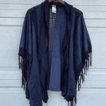 Chico's Chico’s Womens Kimono Top Boho Blue Faux Suede Fringe Crochet Wrap O/S Photo 2