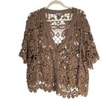 Nina Leonard  Crochet Cardigan Brown 2X Open Weave Short Sleeve Button Front Photo 7