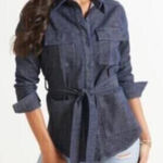 New with Tags Level99 Emma Belted Denim Shacket Sz M Blue Size M Photo 1