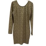 Rhapsody  Y2K Bodycon Gold Metallic Long Sleeve Textured Dress Womens Large Photo 7
