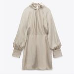ZARA NWT  Silky Satin Knotted Cream Long Sleeve Dress, Size M Photo 5