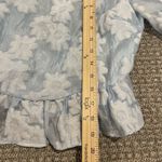 Topshop  Shirt Womens 8 Textured Baby Blue Floral Puff Sleeve Semi Sheer Blouse Photo 8