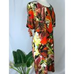 Carmen Marc Valvo Bold Multicolor Tiger Lillies Split Short Sleeve Dress L Photo 2