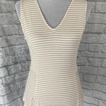White House | Black Market women M V-cut stripe hi low tank top tan white Photo 1