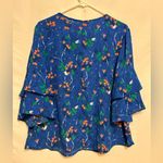 Gap  Blue Floral Print Ruffle‎ 3/4 Sleeve Top Blouse 100% Polyester Size Large Photo 4