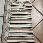 Say What? Say what? Cream and brown striped crochet dress with lace up detail size… Photo 0