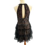 BCBGMAXAZRIA  Dress Black Lace Tiered Tulle Grommets Cutout Wimsygoth Edgy Size 6 Photo 4