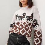 AUTUMN ADEIGBO Brown Horse Printed 100% Virgin Wool Marla Turtleneck Top Small Photo 3