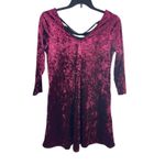A Byer 90s Y2K Burgundy Crushed Velvet Black Tie Up Back V-neck Dress L Holiday Photo 2
