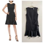 DKNY Black Fit & Flare Ruffle Zipper Dress Size 8 Photo 1