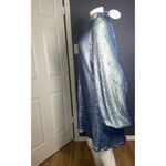 Boohoo Sequin High Neck Cut Out Smock Dress Size 10 Blue Sparkly Mini Photo 4