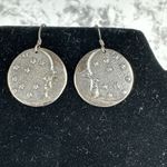 Vintage Sterling Silver Dangle Earrings Man In The Moon Moonface Stars Crescent Photo 0