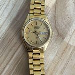 Seiko  SQ Ladies Watch Vintage Gold Plated Bracelet Gold Dial Day Date Windows Photo 3